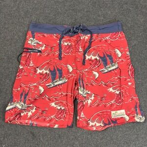 Patagonia Pataloha Board Shorts Mens 32 Red Hokulea Wave Print Swim Trunks 86622